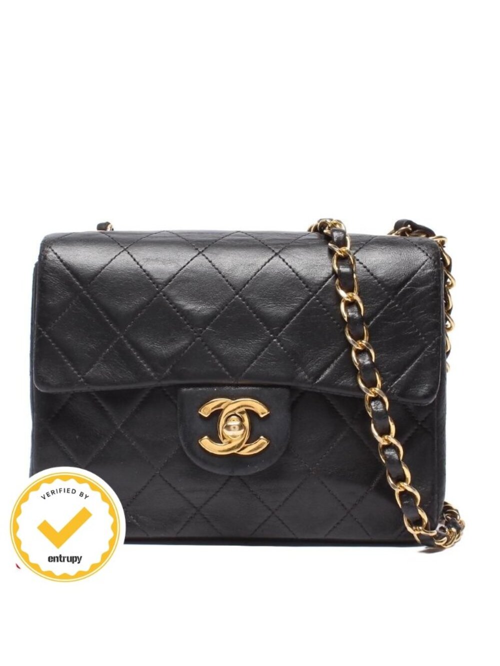 Chanel Chain Shoulder Bag Gold Lambskin Single Flap Mini Quilted